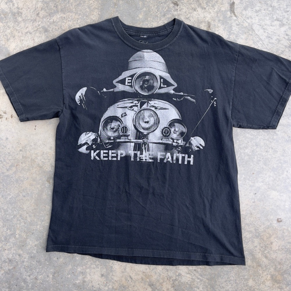 English‎ Laundry T-Shirt Mens Large Black Vespa Scooter Keep The Faith Graphic